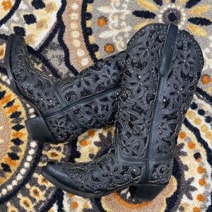 Corral Handcrafted Black Sequin Cowboy Boots Size 9